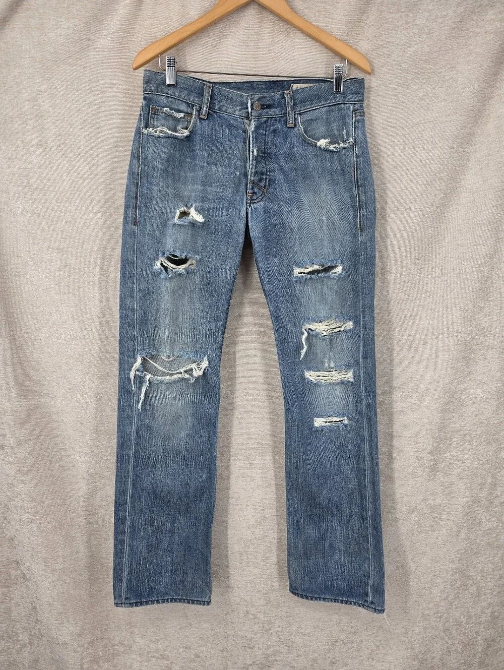 Ralph Lauren Vintage Mercer Jeans Thrashed Distressed Button Fly Denim